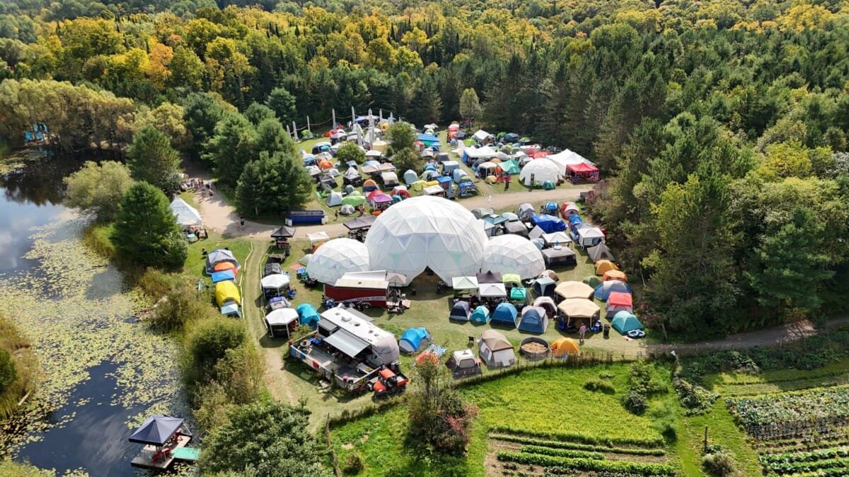 Thermodome geodesic tent surrounded by tents