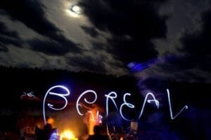 BOREAL spelled out with light stick
