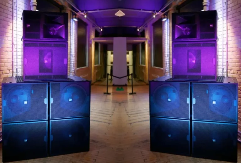 Sound system rental speakers in a loft venue