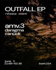 Event poster. Lake water with tree branches in foreground