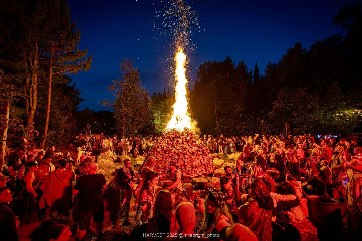 Bonfire with crowd around