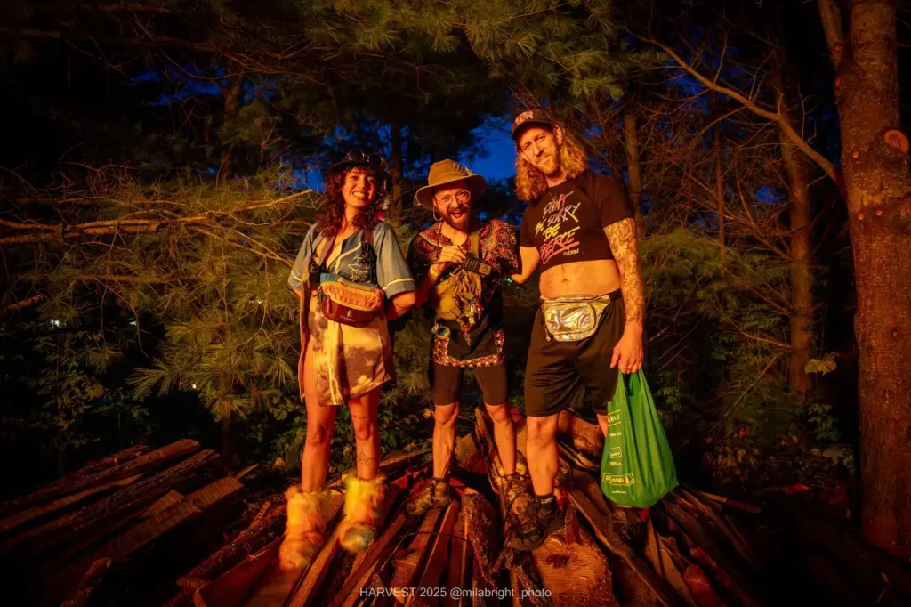 Three friends by the bonfire