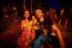 A couple by the bonfire