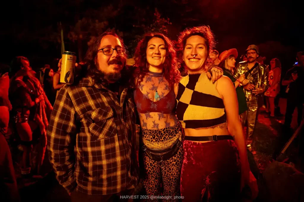 Three friends by the bonfire