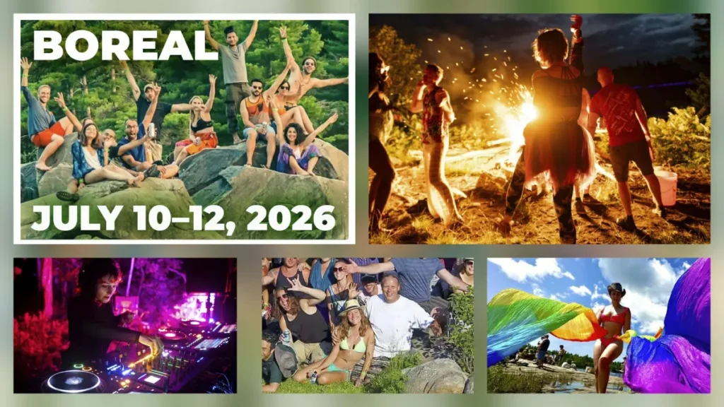 Boreal event flyer collage of campers