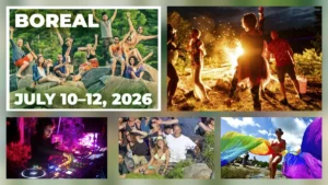 Boreal event flyer collage of campers
