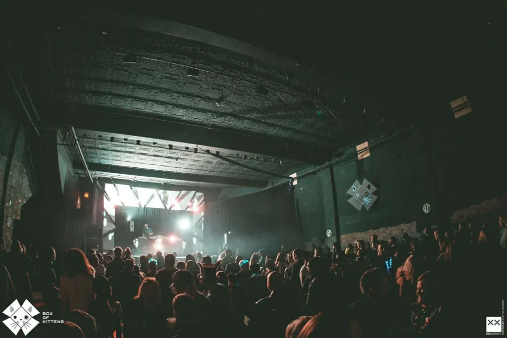 A crowd in a large concert hall