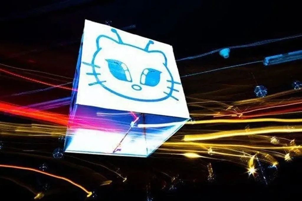 White cat face box below ceiling