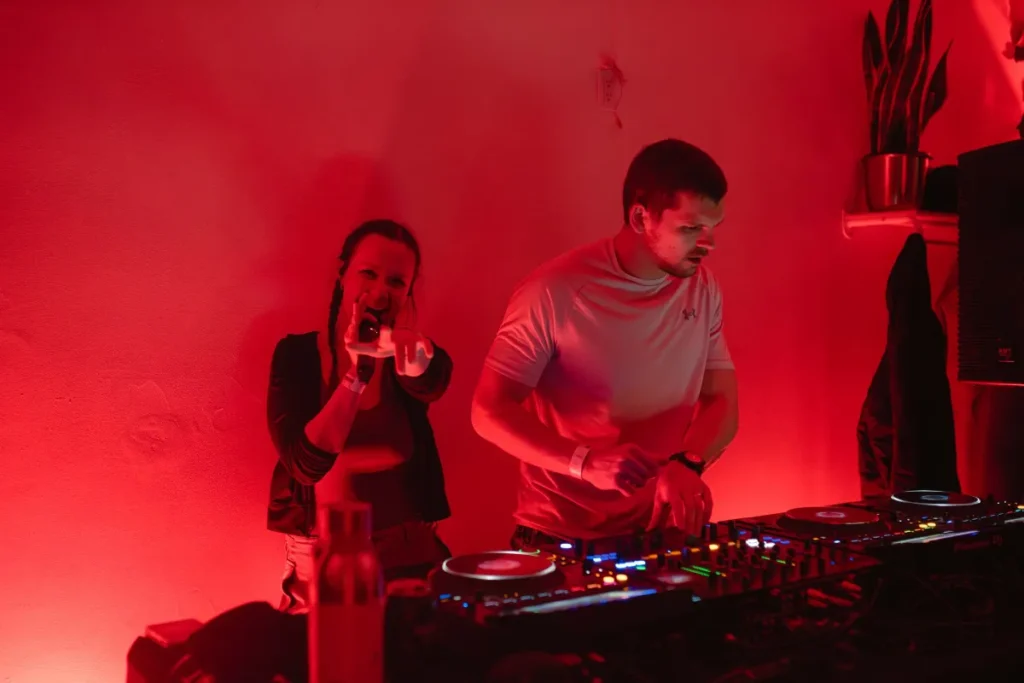 DJ couple lit red