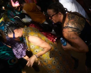 Dancer in a smart dress at Harvest