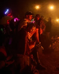 People by bonfire
