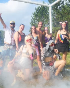 A group in a fog installation at Harvest fest