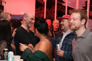 Friends dancing and chatting