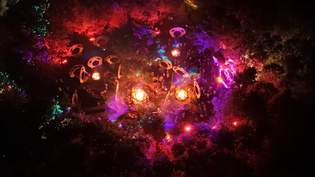 Drone shot above the Heads stage area as Friday night beging