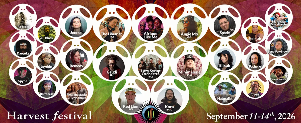 Harvest festival 2026 lineup: Gaudi, Lazy Syrup Orchestra, MiniMalene, and more artists.