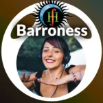 DJ Baroness with headphones. Logo with H and moon above