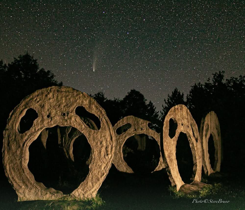 Stone monoliths under Perseid meteor shower, 2026 harvest ticket drop
